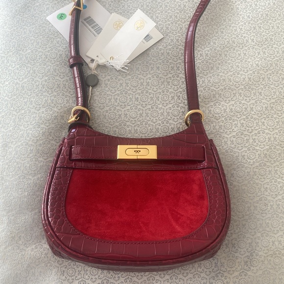 NWT Tory Burch Lee Radziwill Small Saddle Bag, Roma Red, $658 - Picture 5 of 7